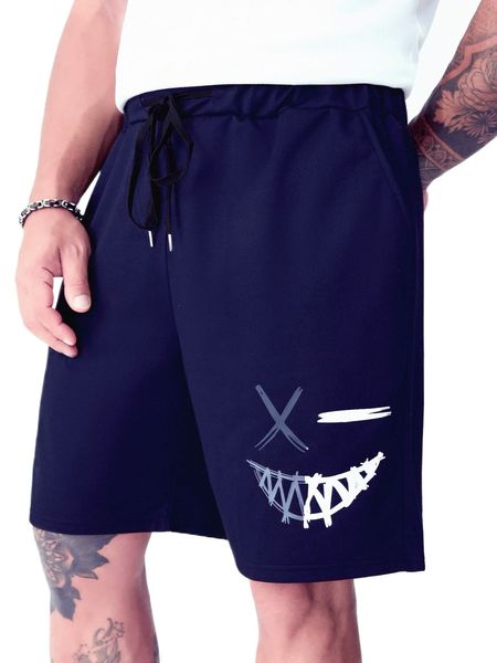 

extended sizes men cartoon graphic drawstring waist shorts y6jf#, White;black