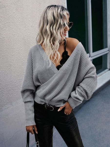 

overlap collar dolman sleeve sweater a7yp#, White;black