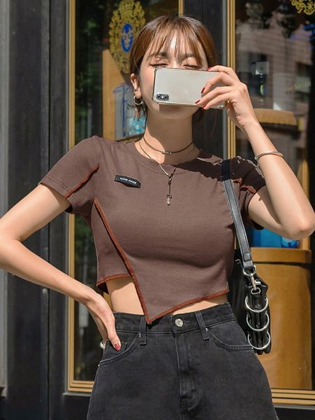 

dazy stitch trim asymmetrical hem tee i9rv#, White