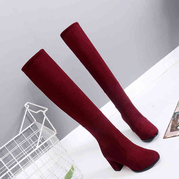 

boots women over the knee high slip on winter shoes square heel pointed toe all match size 33-43 9n31 zzsd, Black