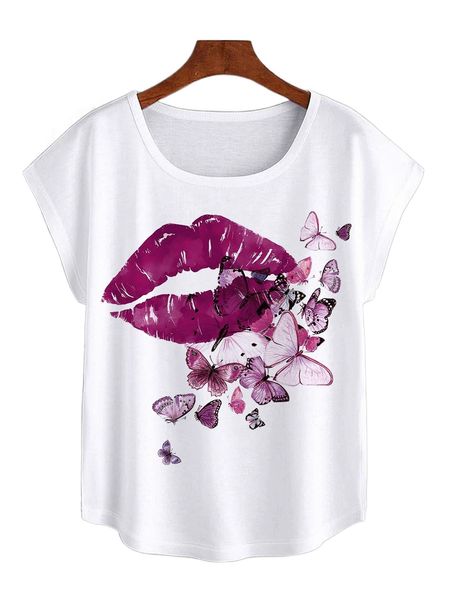 

lip & butterfly print tee o5bp#, White