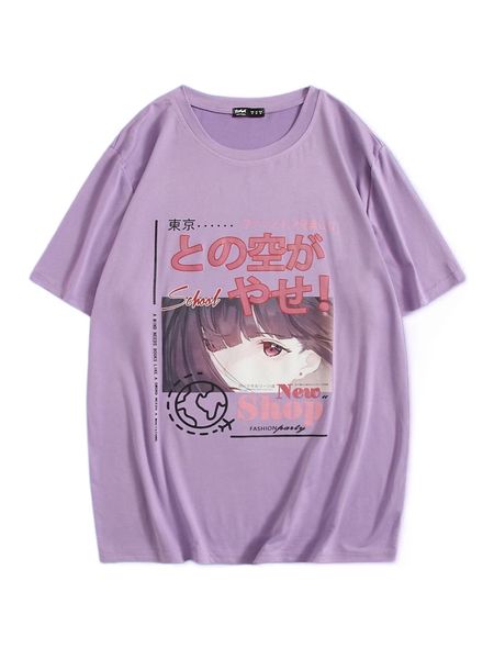 

romwe anime guys figure print tee j6n5#, White;black