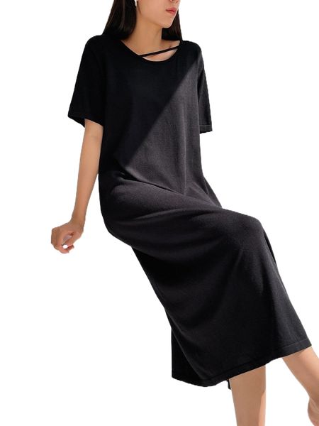 

dazy-less drop shoulder cut out split hem sweater dress n9yh#, White;black