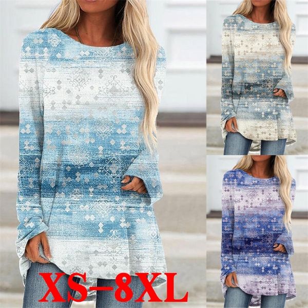 

women's plus size tie-dye printed clothes casual long-sleeved shirts pullovers sweatshirts women's shirts printed loose 220511, White