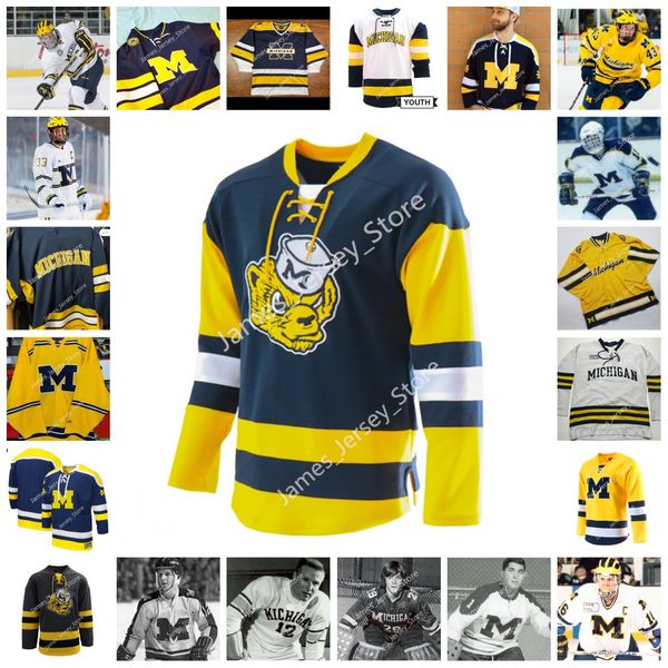 

2022 ncaa custom michigan wolverines stitched hockey jersey 31 strauss mann 23 jimmy lambert 7 nick blankenburg 19 brendan brisson 43 quinn, Black