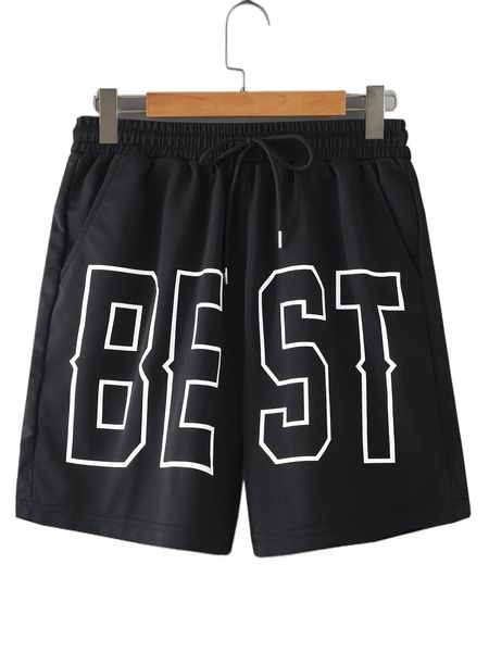 

men letter graphic drawstring waist shorts 041i#, White;black