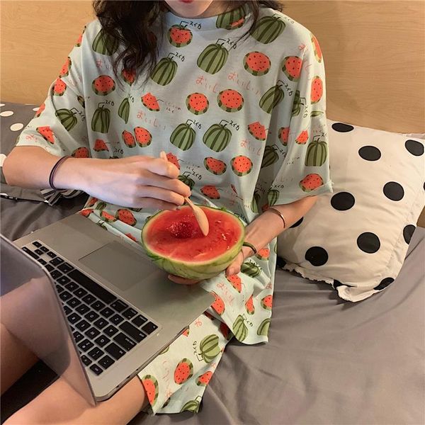 

summer short sleeve womens sleepwear cotton pajamas for women cute cartoon pyjamas suit female clothing nightwear two suits loungewear, Black;red
