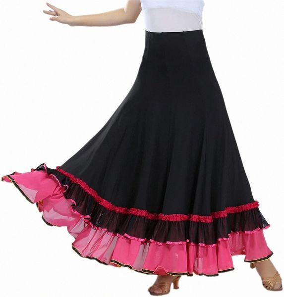 

elegant ballroom dancing latin dance party long swing race skirt i4gl#, Black;gray