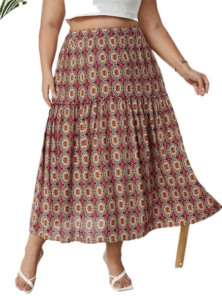 

plus allover print a-line skirt a9z5#, Black