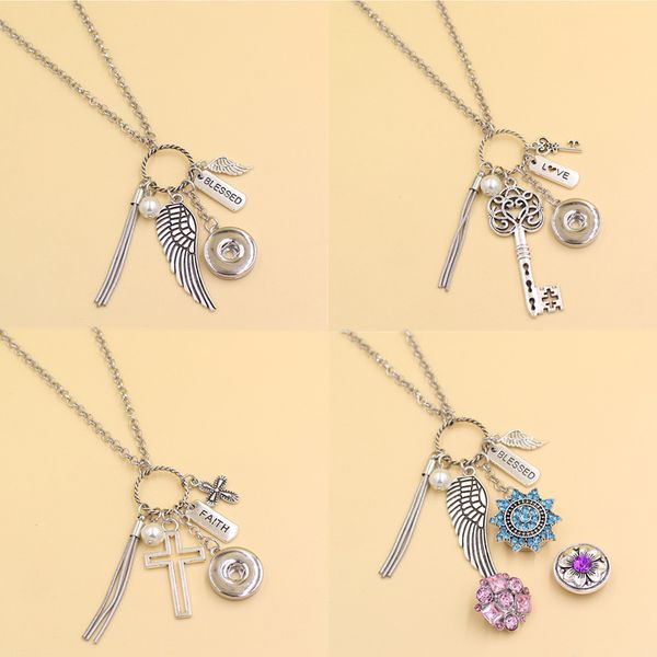 

wholesale snake chain tassel angel wing cross key pendant blessed faith inspiration necklaces for women snap jewelry, Silver