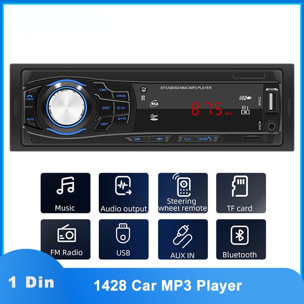 Lettore MP3 per auto Radio Lettore stereo Bluetooth digitale Radio FM Audio stereo Musica USB SD MP3 AUX nel telecomando al volante