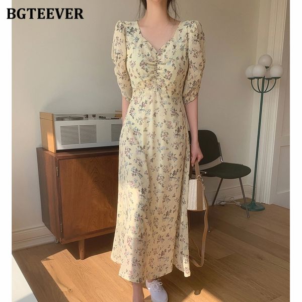 

elegant short sleeve floral print women dress v-neck chiffon midi vestidos femme 2021 summer a-line female dresses, Black;gray