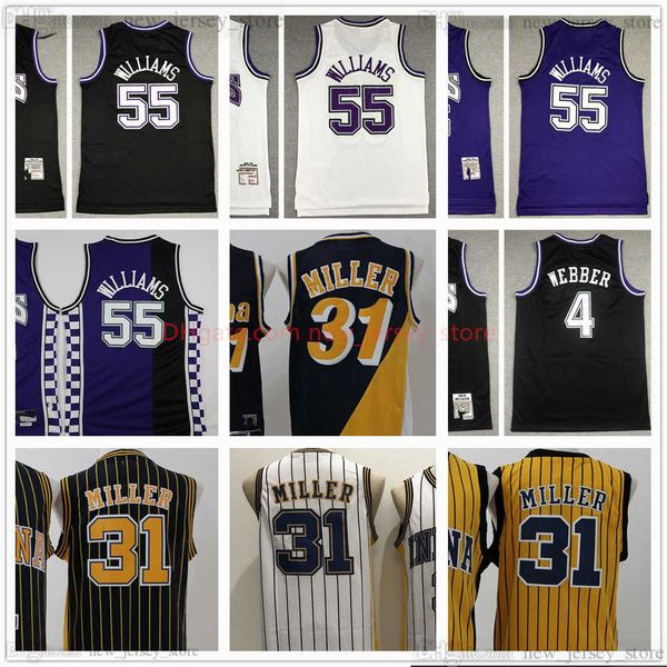 

retro baskeball 55 jason 4 chris williams webber jersey 31 reggie stitched miller jerseys white purple yellow m&n vintage man s-xxl, Black;red