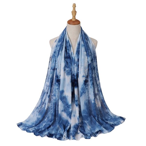 

style muslim hijab summer tie dye printed chiffon scarf women brand designer shawl bandana turban bonnet 220704, Blue;gray