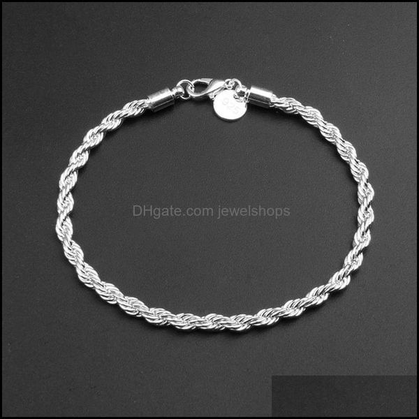 

link chain bracelets jewelry 4mm twisted rope bracelet 925 sterling sier plated charm for beads nice promotion jewe dhznr, Black
