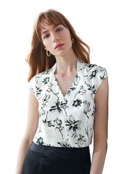 

motf premium 100% silk floral blouse 11cf#, White