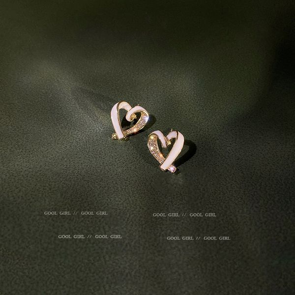 

925 silver needle korean fashion personality trendy ear studs dripping oil diamond love heart earrings online influencer refined design earr, Golden