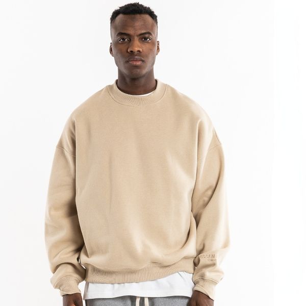 

high-end f solid color round-neck sweatshirt european and american high street hip-hop rap oversize men's and women's loose off-th, Black