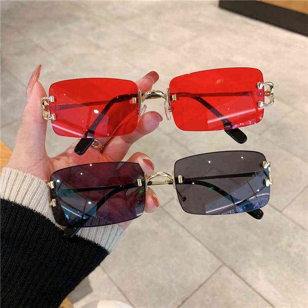 

sun rimless sunglasses for women men lady luxury designer fashion frameless sun glasses retro eyewear rectangle uv400, White;black