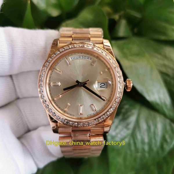 

bp maker mens watch 40mm day-date 228235 diamond dial bezel 18k rose gold watches cal.2813 2836 3255 movement mechanical automatic men', Slivery;brown
