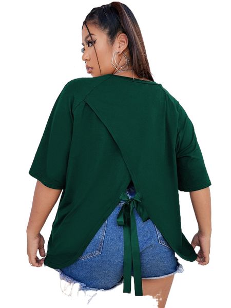 

plus raglan sleeve wrap tie back tee y1uu#, Black