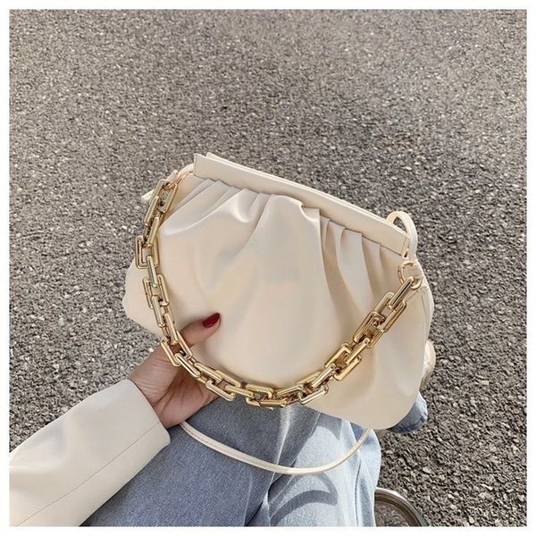 

thick chain shoulder s for women pu leather pleated cloud simple crossbody casual ladies bag designer 220810