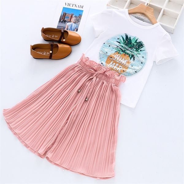 

toddler girls clothes sets summer t-shirt+pants 2pcs suits outfit girl tracksuit set children clothing 3 5 6 8 10 years 220507, White