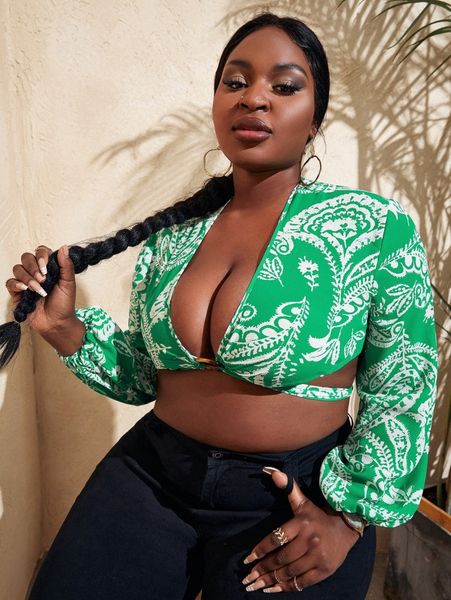 

plus floral tie back crop p9yy#, Black