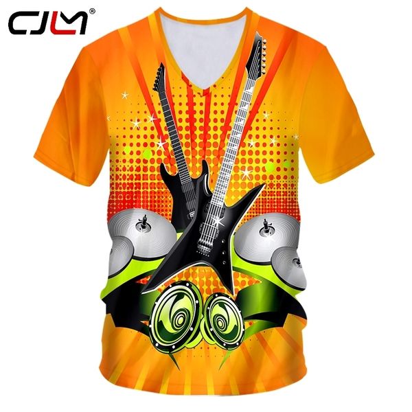 

summer funny 3d vneck tshirt music guitar printing tshirt fashion brand shirt hiphop street large size 220623, White;black