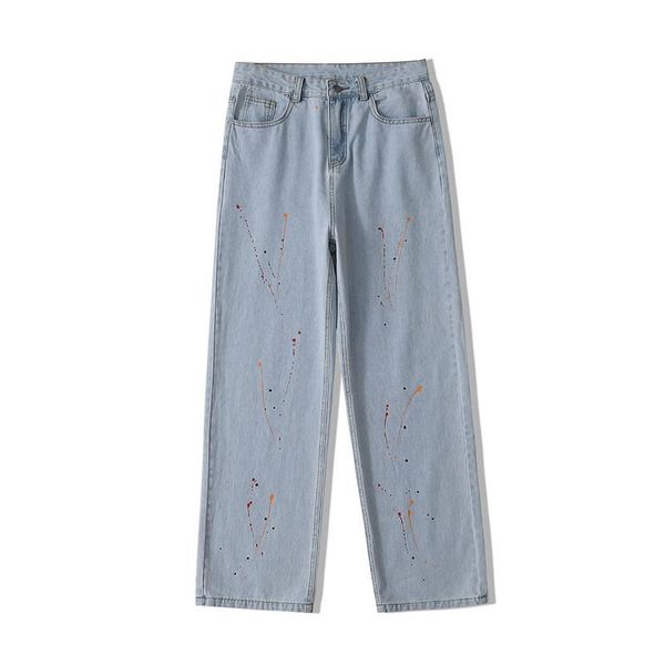 

jeans fall style lacquer wide-leg straight-leg autumn high street loose 3xlmen's, Blue