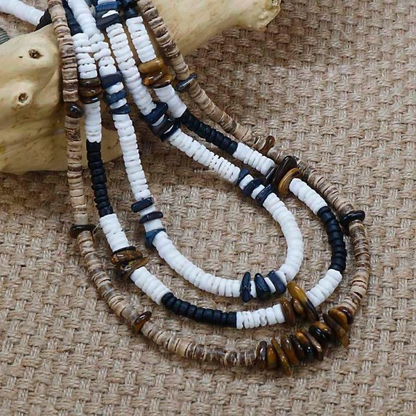 Chokers Vintage Tribal Bohemia Halskette Herren Naturstein Mix Kokosnussschale Rustikal Damen Schmuck Geschenk für Ihn CO-04Chokers