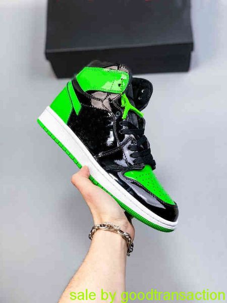 

with original box 10 days get shoes new 1s high board basketball 1 shoes man women patent leather fluorescent green beika blue black r