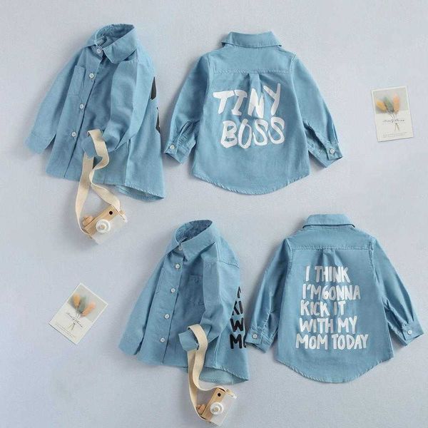

2-7y autumn toddler kids baby girl shirts clothes denim letter print long sleeve shirt warm coat, White;black