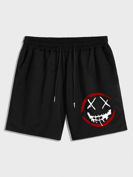 

men expression print drawstring waist shorts i4yo#, White;black