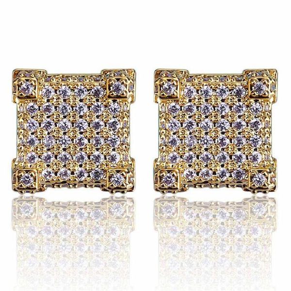 

earring cubic zirconia 925 sterling silver cubist screw back 18k yellow gold/silver plated hypoallergenic 3d square stud earring f263s, Golden