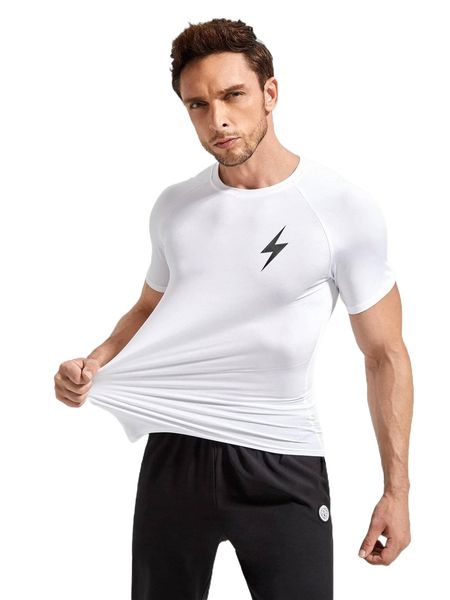 

men lightning print sports tee 44m0#, White;black