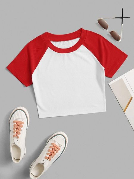 

contrast raglan sleeve tee 52xa#, White