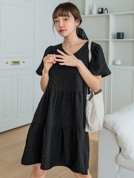 

dazy floral textured puff sleeve smock dress o0p7#, Black;gray