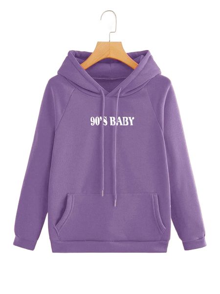 

letter graphic raglan sleeve drawstring hoodie w9or#, Black