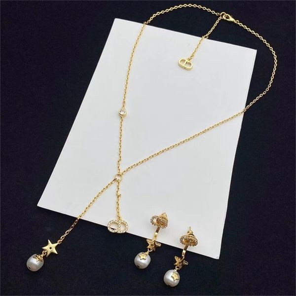 

pearl tassel necklace earring set female star same high version jewelry 70% off outlet store sale, Black