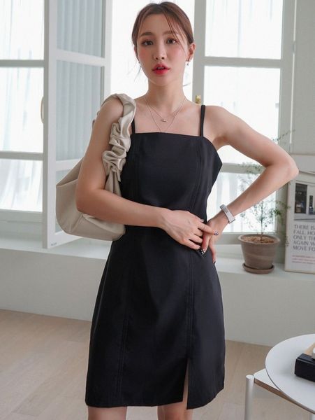 

dazy slit hem zip back cami dress without tee o85r#, Black;gray