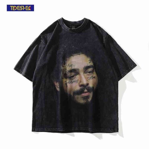 

hip hop tshirt streetwear men portrait graphic printed distressed t shirt 2022 summer harajuku oversize washed t-shirt tee, White;black