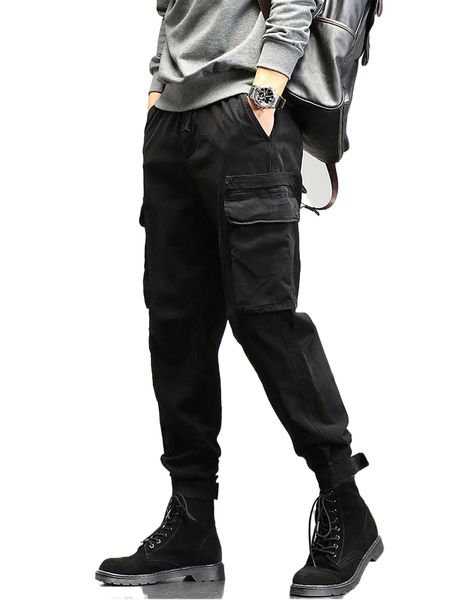 

men slant pocket cargo pants a02x#, Black