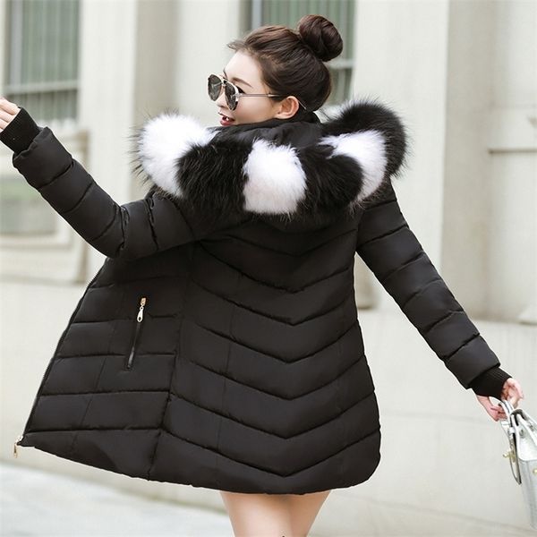 

winter women jacket thick warm padded outwear women long women's winter coats removable fur collar jackets women parkas 200928, Black