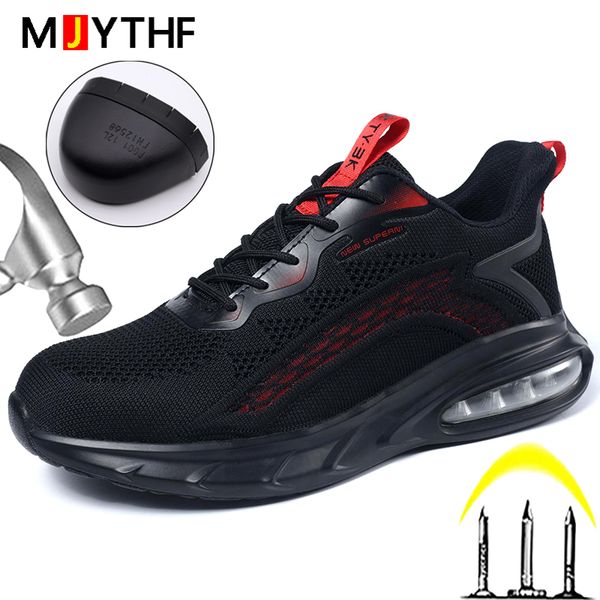 

air cushion sneakers male safety shoes steel toe capÂ work boots safety steel toe shoes men boots puncture-proofÂ security boots, Red;white