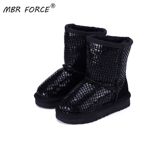 

mbr force children waterproof classic snow boots boys girls genuine leather fashion warm winter boots lj201202, Black;grey