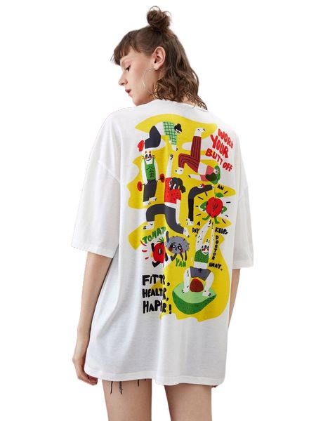 

x neko jiang cartoon graphic drop shoulder tee w5ne#, White