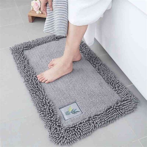 Planta de banheiro de chenille de cor de algodão simples de cor de algodão sólido Ranco de banheiro super macio absorvente não deslizamento da porta do banheiro 210401