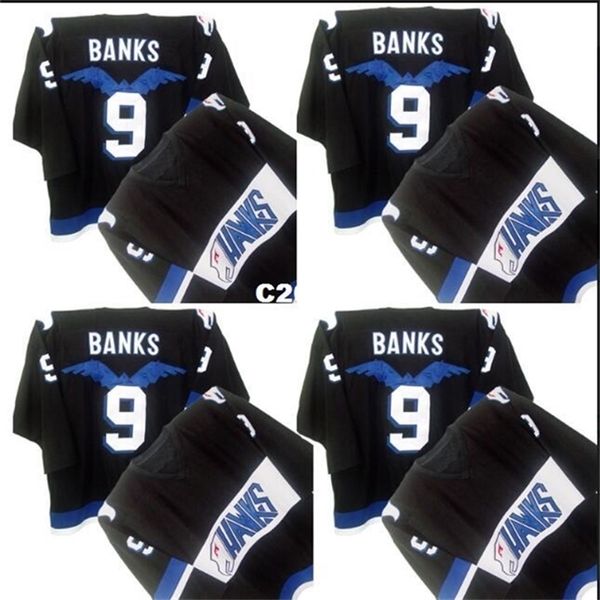 Chen37 homens reais bordados completos de bordados poderosos jersey Hawks #9 Adam Banks Jersey de hóquei em casa vintage ou personalizado qualquer nome ou número de camisa