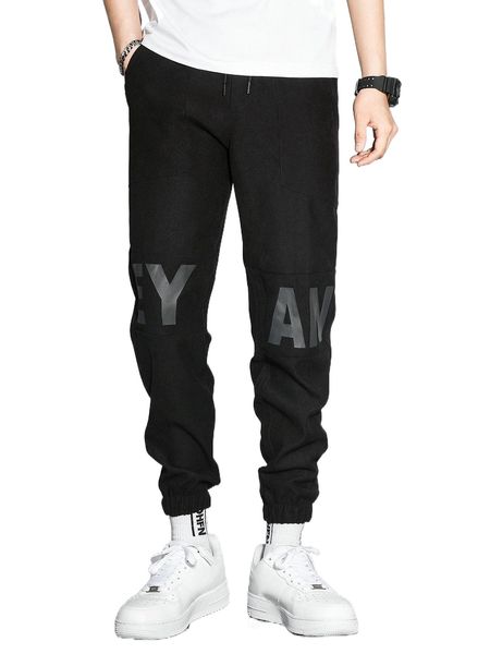 

men letter graphic drawstring waist tapered pants 29tj#, Black